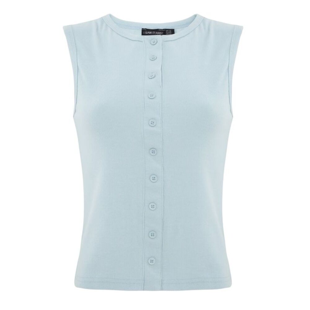 I Saw It First Womens/Ladies Ribbed Button Fitted Top / Light Blue